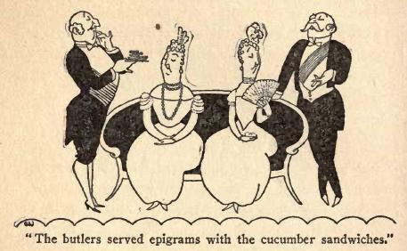 The butlers served epigrams with the cucumber sandwiches.